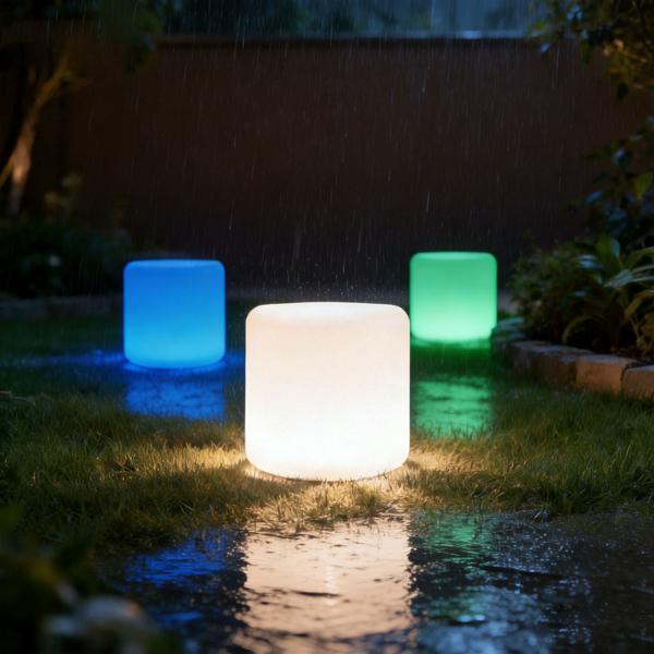 Moderne lampe de table cylindrique LED solaire & luminaire de jardin avec piquet de terre, changement de couleur RVBW, rechargeable par USB, IP44 résistant aux intempéries – idéale pour votre jardin
