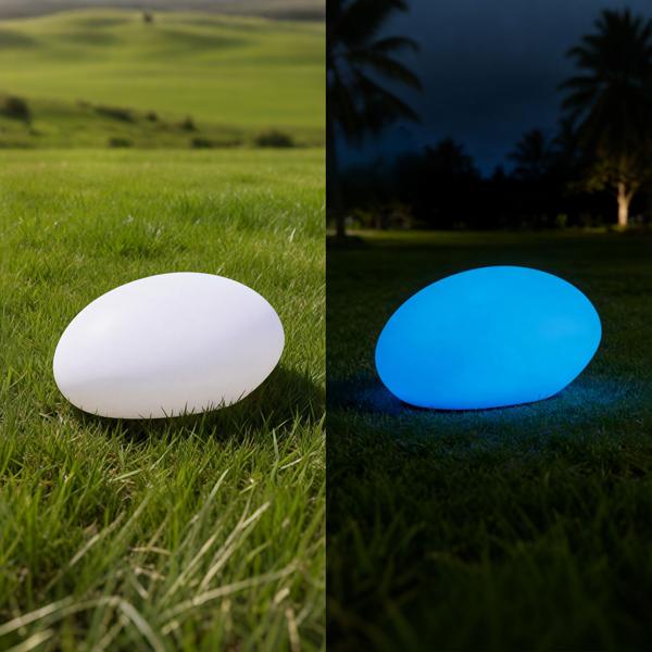 Lot de 2 élégantes pierres solaires LED pour jardin IP44 : pierre décorative avec changement de couleur et piquet de terre, blanc chaud et couleurs, projecteur solaire résistant aux intempéries, 22,4 cm