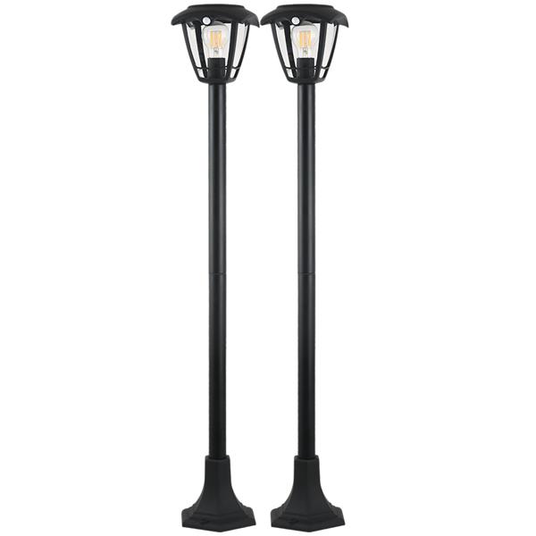 2er-Set Solar-LED-Gartenlaterne mit PIR Bewegungssensor 90° & 6m Reichweite, IP44 Wasserfest, E27 Filament Lampe, 3 Modi, 111,5 cm, Aussenleuchte