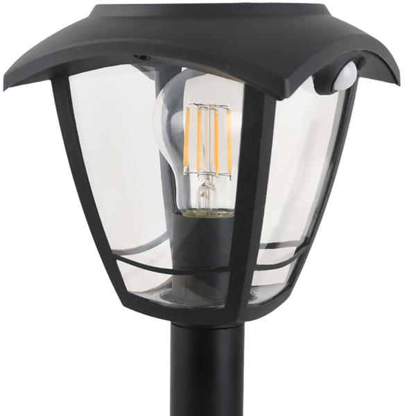 Solar LED garden lantern with PIR motion sensor 90° & 6 m range, IP44 waterproof, E27 filament lamp, 3 modes, 111.5 cm, outdoor light