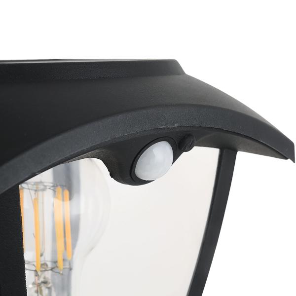 Solar LED garden lantern with PIR motion sensor 90° & 6 m range, IP44 waterproof, E27 filament lamp, 3 modes, 111.5 cm, outdoor light