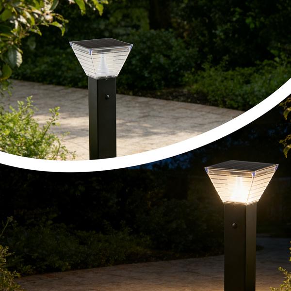 4er-Set Premium Solar Säulen-Wegeleuchte 60cm aus Aluminium in Schwarz, 300lm, IP65 wasserfest, 360° Abstrahlung, 2 Lichtfarben & Leuchtmodi, Gartenlampe