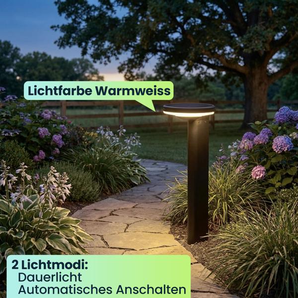  Premium Solar Säulen-Wegeleuchte aus Aluminium in Schwarz, 300lm helle SMD-LEDs, Dämmerungssensor & 2 Leuchtmodi, wetterfeste Gartenlampe modern