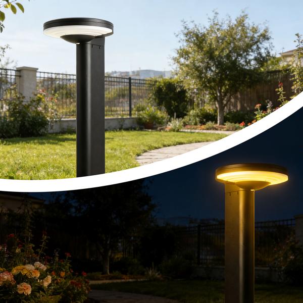  Premium Solar Säulen-Wegeleuchte aus Aluminium in Schwarz, 300lm helle SMD-LEDs, Dämmerungssensor & 2 Leuchtmodi, wetterfeste Gartenlampe modern