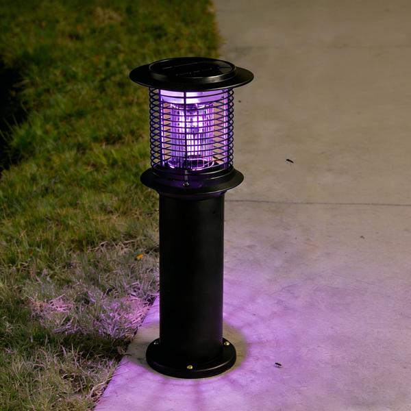 Solar Gartenlampe mit Mückenvernichter aus Edelstahl, 2in1 LED Wegeleuchte Schwarz, Warmweiss 300lm & UV Insektenschutz 15lm, IP44, 25 x 60 cm