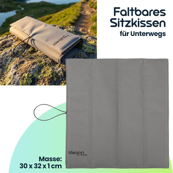 Faltbares Sitzkissen für Unterwegs - Outdoor Thermokissen Grau aus robustem Oxford-Stoff - Wasserdicht & Isolierend für Wandern, Camping, Stadion & Kita