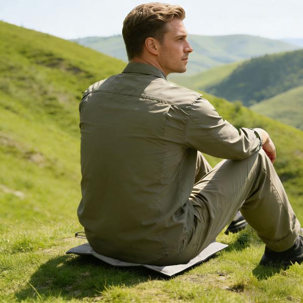 Coussin de siège pliable pour le voyage – coussin thermique outdoor gris en tissu Oxford robuste – imperméable et isolant pour la randonnée, le camping, le stade et la maternelle