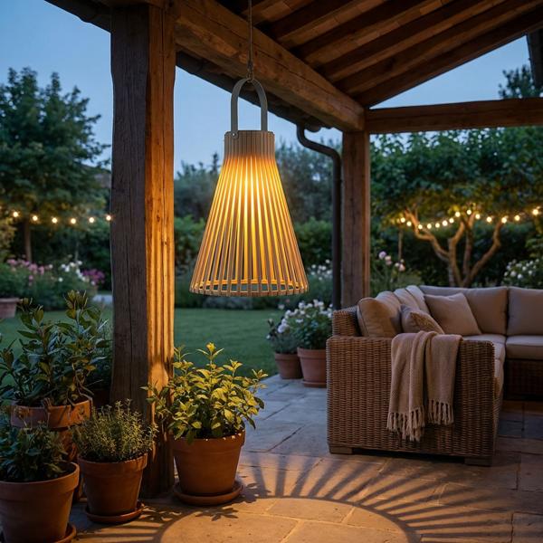 Dekorative LED Solar Laterne für Aussen, Moderne Gartenlaterne in Grau mit Tragegriff, Solarlampe im Lamellen-Design für Balkon & Terrasse