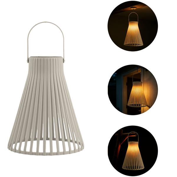 Set di 2 lanterne solari LED decorative per esterni, moderna lanterna da giardino grigia con maniglia, lampada solare con design a lamelle per balcone e terrazza