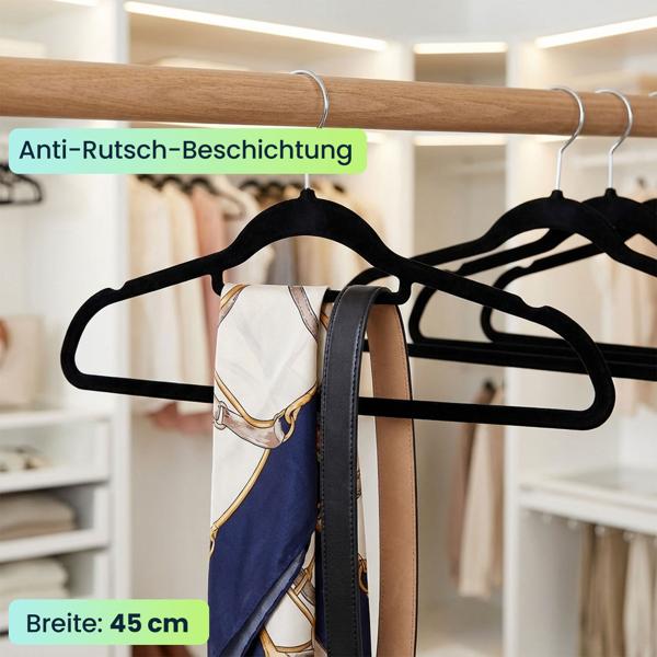 Premium Kleiderbügel, 10er-Set, mit 360 Grad drehbarem Haken, Antirutsch Beschichtung und extra Halter für Krawatten, Gürtel oder Schals, Platzsparend