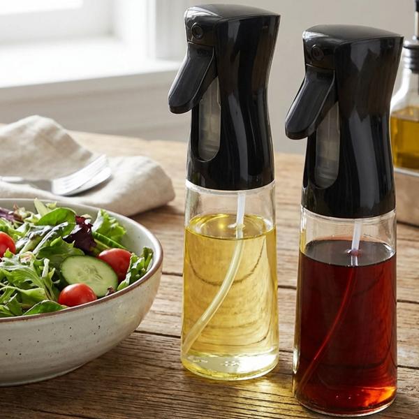 2er-Set Premium Öl Sprüher & Essig Zerstäuber aus Glas je 200ml – Ideal für Heissluftfritteuse, Salate & Grillen – Edle Sprühflasche 6x20cm für eine gesunde Küche im Alltag