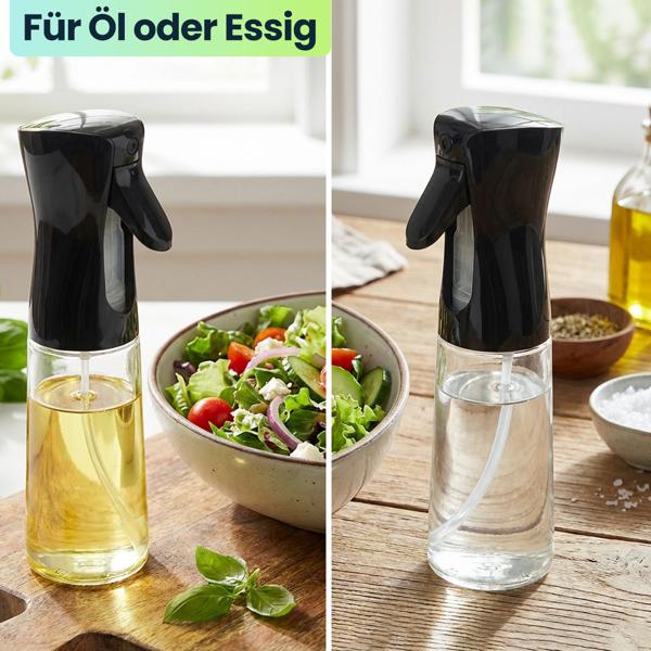 2er-Set Premium Öl Sprüher & Essig Zerstäuber aus Glas je 200ml – Ideal für Heissluftfritteuse, Salate & Grillen – Edle Sprühflasche 6x20cm für eine gesunde Küche im Alltag