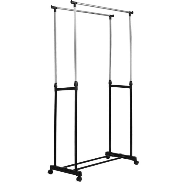 Mobile clothes rack with double clothes rail – 80 cm wide – Height‑adjustable from 90 to 160 cm – Stable wardrobe stand for your clothing