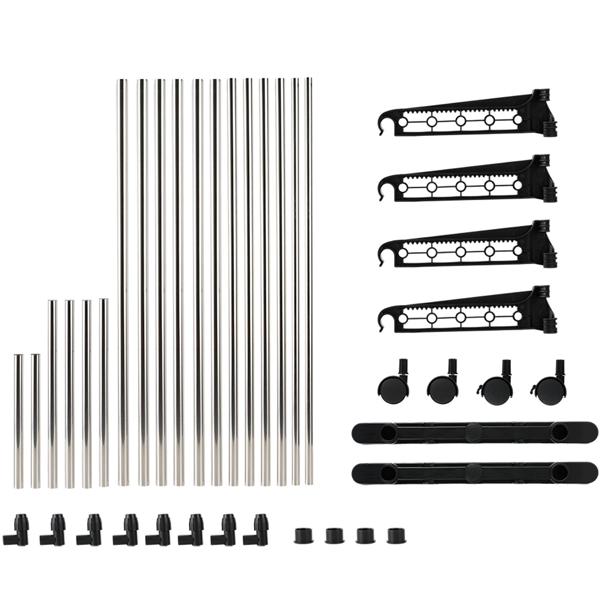 Mobile clothes rack with double clothes rail, extendable & height-adjustable – wardrobe stand with castors, shoe rack and side hanging wings