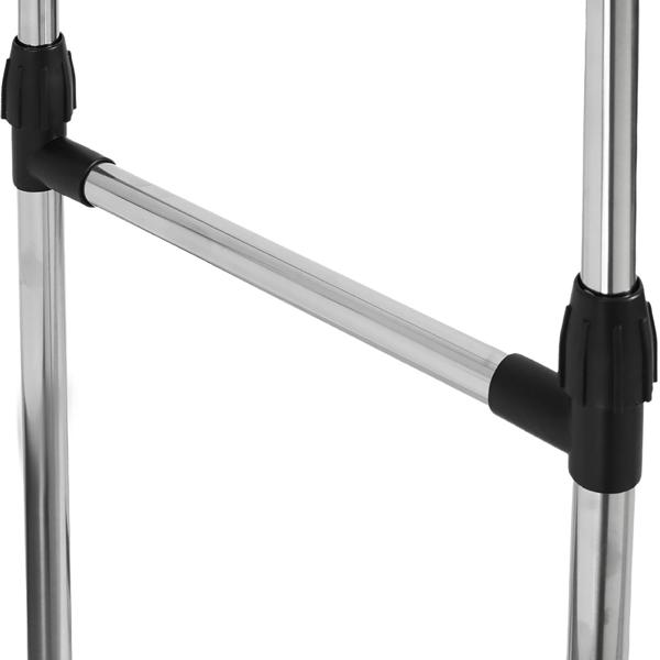 Mobile clothes rack with double clothes rail, extendable & height-adjustable – wardrobe stand with castors, shoe rack and side hanging wings