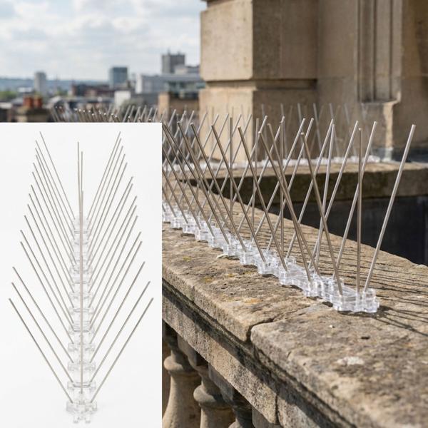 Effective set of 5 pigeon deterrent spikes, 3-row stainless steel, 2.5 m – individually adjustable – robust defence spikes for optimal bird protection