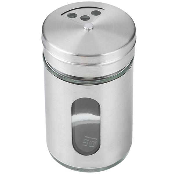 Edler Gewürzstreuer Edelstahl mit Sichtfenster 94ml Vorratsdose für Gewürze Kräuter Salz Pfeffer Streuer mit 3 verstellbaren Lochgrössen