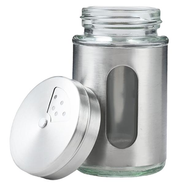 Edler Gewürzstreuer Edelstahl mit Sichtfenster 94ml Vorratsdose für Gewürze Kräuter Salz Pfeffer Streuer mit 3 verstellbaren Lochgrössen