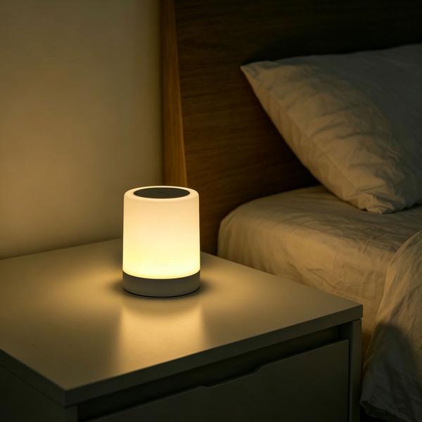 Lampe de table rechargeable avec commande tactile, 6 couleurs de lumière et blanc chaud, recharge pratique par USB‑C, anse intégrée pour la suspendre