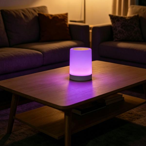 Lampe de table rechargeable avec commande tactile, 6 couleurs de lumière et blanc chaud, recharge pratique par USB‑C, anse intégrée pour la suspendre