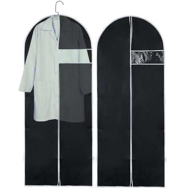 Lot de 2 housses de vêtements noires avec fermeture éclair et fenêtre, sac à vêtements pour costumes, tailleurs, robes, housse de protection avec ouverture pour cintres
