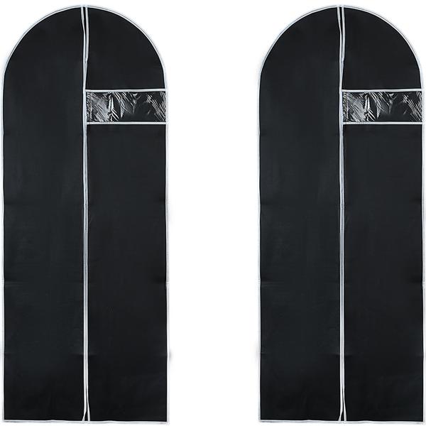Lot de 2 housses de vêtements noires avec fermeture éclair et fenêtre, sac à vêtements pour costumes, tailleurs, robes, housse de protection avec ouverture pour cintres