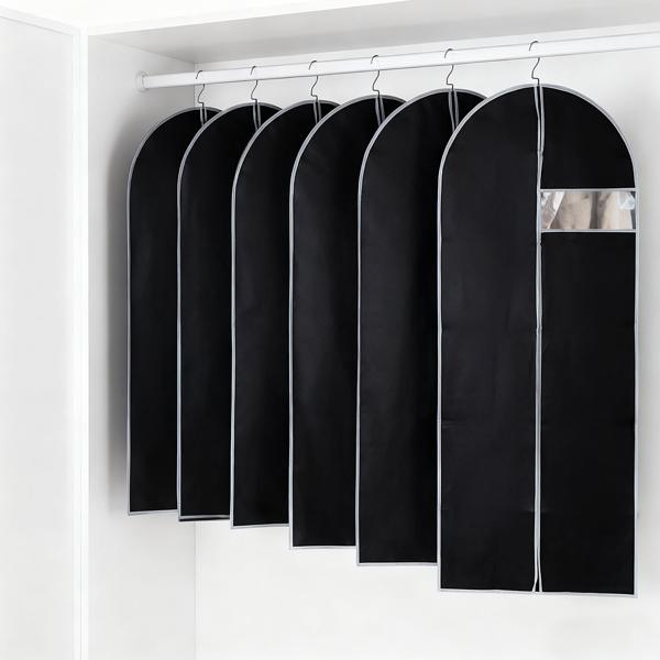 Lot de 2 housses de vêtements noires avec fermeture éclair et fenêtre, sac à vêtements pour costumes, tailleurs, robes, housse de protection avec ouverture pour cintres