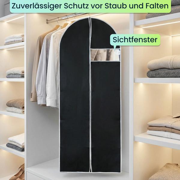 6er-Set Kleiderschutzhüllen Schwarz mit Reissverschluss und Sichtfenster Kleidersack für Anzüge Kostüme Kleider Schutzhülle mit Kleiderbügelöffnung