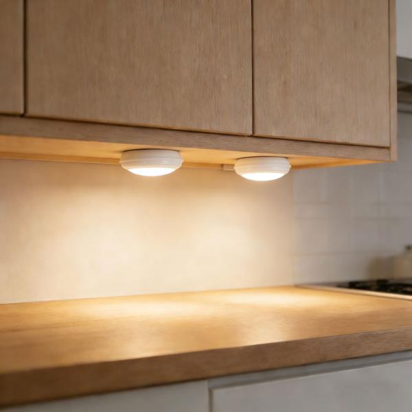 4er-Set LED Push-Lichter mit Fernbedienung: 12 Farben, Farbewechsel - Klebe-Leuchten für Schrank, Regale, Vitrine - Nachtlicht dimmbar mit Timer