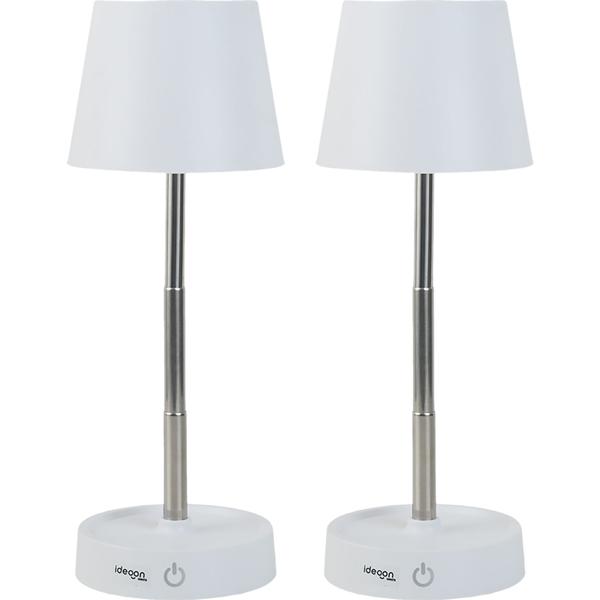 2er-Set Edle LED Tischleuchte dimmbar & aufladbar: Akku Nachttischlampe modern, Höhe verstellbar, warmweiss - kabellose Leselampe in Edelstahl-Design