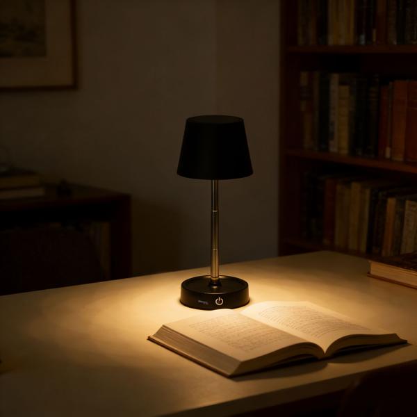 Edle LED Tischleuchte dimmbar & aufladbar: Akku Nachttischlampe modern, Höhe verstellbar, warmweiss - kabellose Leselampe in Edelstahl-Design