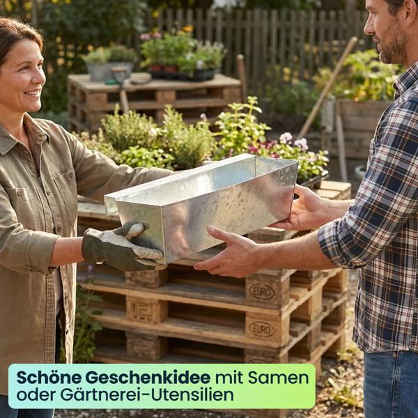 Premium Pflanzkasten für Europaletten mit Hängeschiene aus verzinktem Metall,  Paletteneinsatz & Balkonkasten für Geländer bis 2,5 cm Breite, Silber