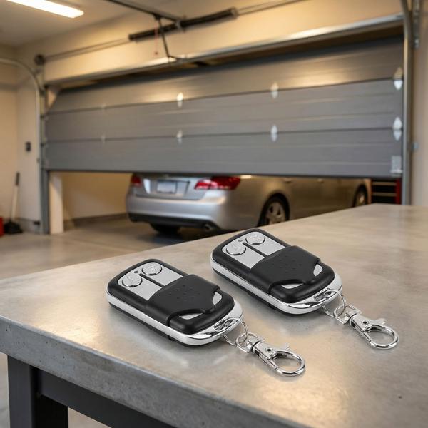 Set di 2 trasmettitori portatili radio 433,92 MHz per porte da garage a codice fisso, telecomando programmabile a 2 canali, modulazione AM/FM, incluso portachiavi
