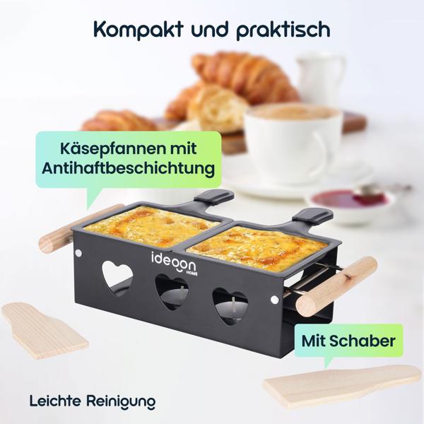 3er-Set Raclette-Teelicht für je 2 Personen, Raclette Set ohne Strom inkl. Teelichtern und Schaber, Metall, ideal für Balkon, Camping & unterwegs