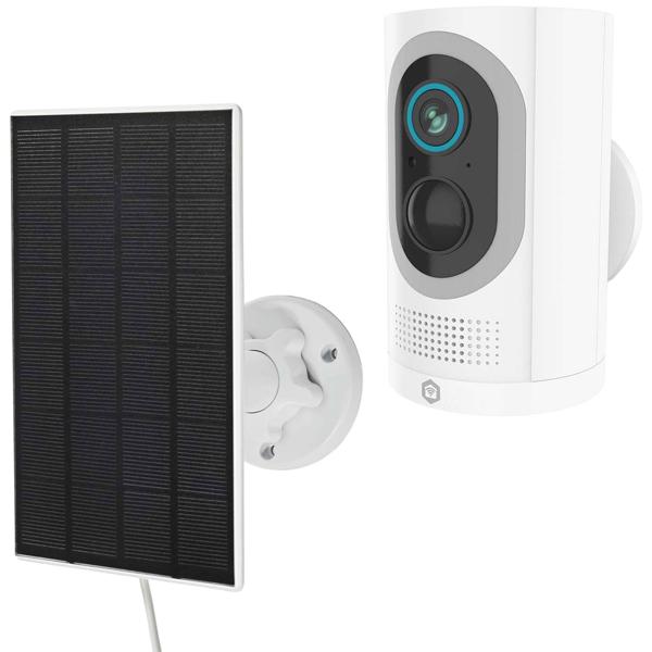 Lot de 2 : caméra de surveillance Wi‑Fi à batterie, capteur de mouvement, 100 % sans fil, 3 MP & panneau solaire pour caméra IP SmartLife, câble de 3 m, 3 W, résistant aux intempéries