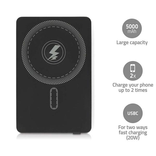 2er-Set Powerbank MagSafe 5000 mAh – 15W Kabelloses Laden und 20W USB-C Anschluss, kompakter Akku mit LED-Anzeige für iPhone 15/14/13/12