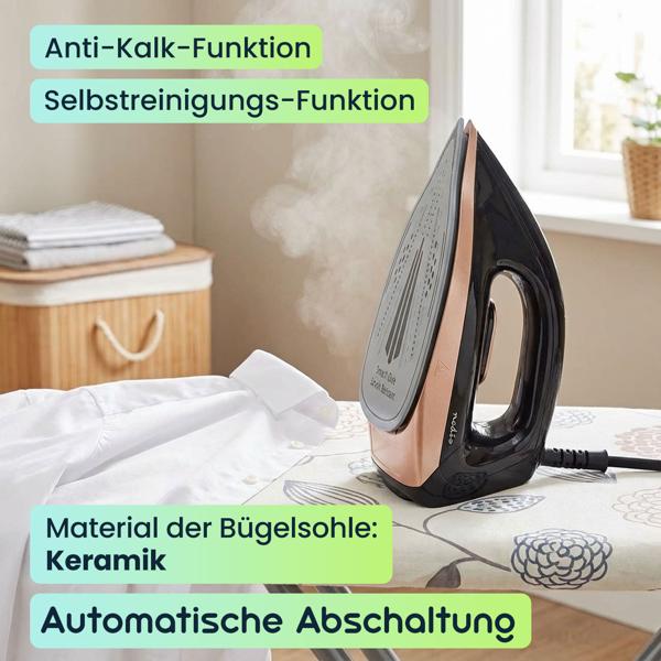 Leistungsstarke Dampfbügelstation, 7 Bar, 2400W, schwarz – Keramik Bügelsohle, Anti-Kalk, Selbstreinigung, schnelles & effektives Bügeln