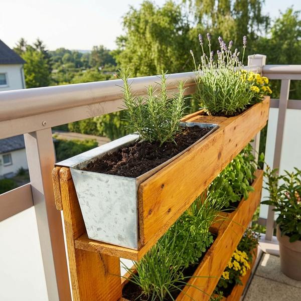 8er-Set Premium Pflanzkasten für Europaletten mit Hängeschiene aus verzinktem Metall,  Paletteneinsatz & Balkonkasten für Geländer bis 2,5 cm Breite, Silber