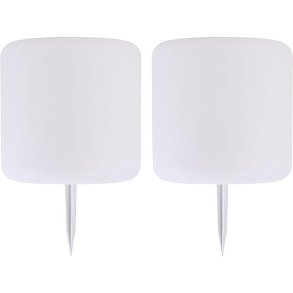 Set de 2 lampes de table cylindriques LED solaires modernes et luminaires de jardin avec piquet de terre, changement de couleur RVBW, rechargeables par USB, IP44 résistant aux intempéries
