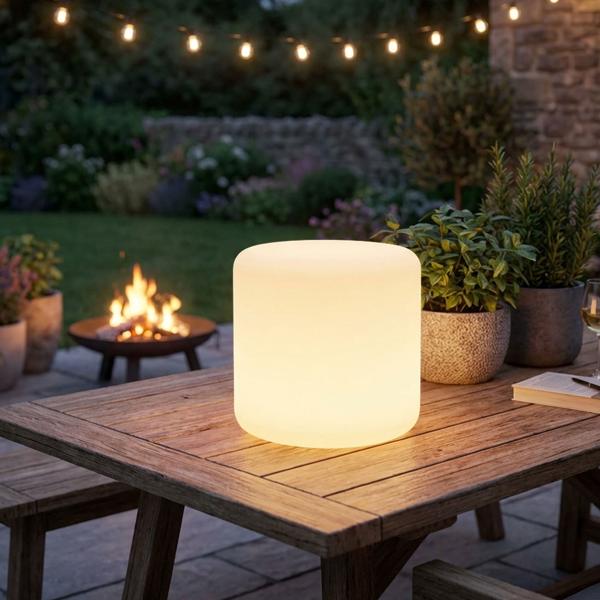 2er-Set Moderne LED Solar Zylindrische Tischlampe & Gartenleuchte mit Erdspiess, RGBW Farbwechsel, USB aufladbar, IP44 wetterfest 