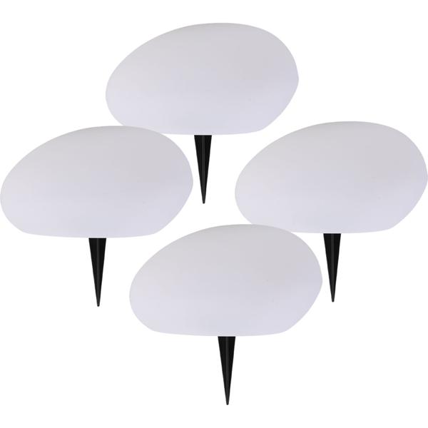 Lot de 4 élégantes pierres solaires LED pour jardin IP44 : pierre décorative avec changement de couleur & pique de sol, blanc chaud & multicolore, projecteur solaire résistant aux intempéries, 22,4 cm