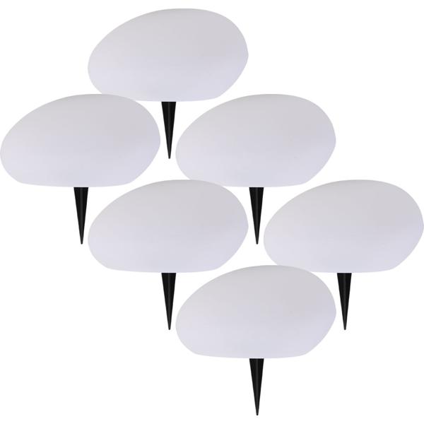 Lot de 6 élégantes pierres solaires LED pour jardin IP44 : pierre décorative avec changement de couleur & pique de sol, blanc chaud & multicolore, projecteur solaire résistant aux intempéries, 22,4 cm
