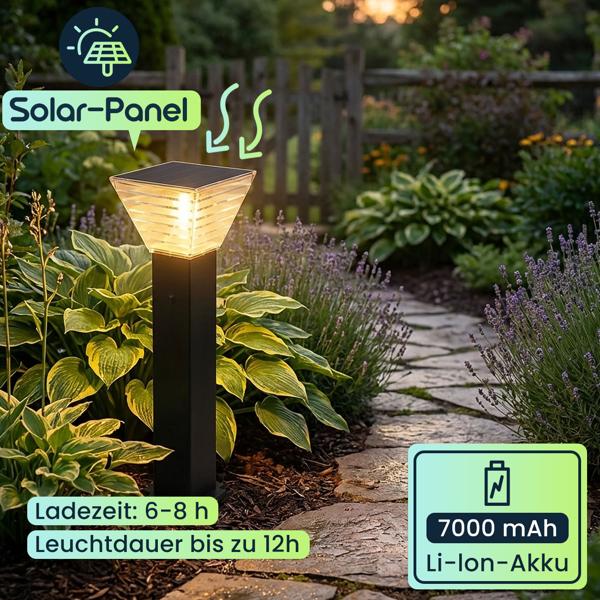 2er-Set Premium Solar Säulen-Wegeleuchte 60cm aus Aluminium in Schwarz, 300lm, IP65 wasserfest, 360° Abstrahlung, 2 Lichtfarben & Leuchtmodi, Gartenlampe