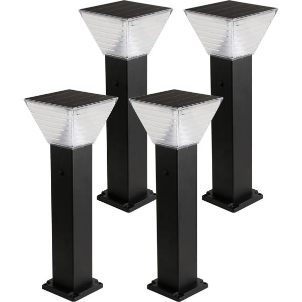 4er-Set Premium Solar Säulen-Wegeleuchte 60cm aus Aluminium in Schwarz, 300lm, IP65 wasserfest, 360° Abstrahlung, 2 Lichtfarben & Leuchtmodi, Gartenlampe