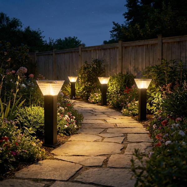 4er-Set Premium Solar Säulen-Wegeleuchte 60cm aus Aluminium in Schwarz, 300lm, IP65 wasserfest, 360° Abstrahlung, 2 Lichtfarben & Leuchtmodi, Gartenlampe