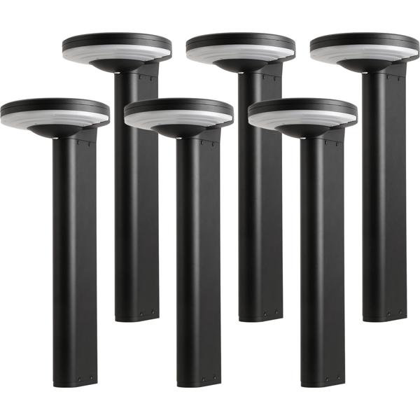 6er-Set Premium Solar Säulen-Wegeleuchte aus Aluminium in Schwarz, 300lm helle SMD-LEDs, Dämmerungssensor & 2 Leuchtmodi, wetterfeste Gartenlampe modern