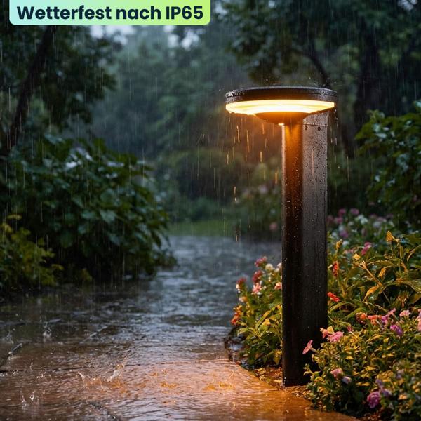 6er-Set Premium Solar Säulen-Wegeleuchte aus Aluminium in Schwarz, 300lm helle SMD-LEDs, Dämmerungssensor & 2 Leuchtmodi, wetterfeste Gartenlampe modern