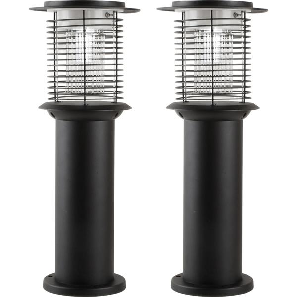 2er-Set Solar Gartenlampe mit Mückenvernichter aus Edelstahl, 2in1 LED Wegeleuchte Schwarz, Warmweiss 300lm & UV Insektenschutz 15lm, IP44, 25 x 60 cm
