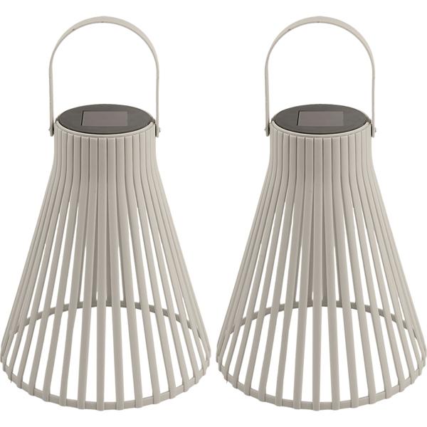 Set di 2 lanterne solari LED decorative per esterni, moderna lanterna da giardino grigia con maniglia, lampada solare con design a lamelle per balcone e terrazza