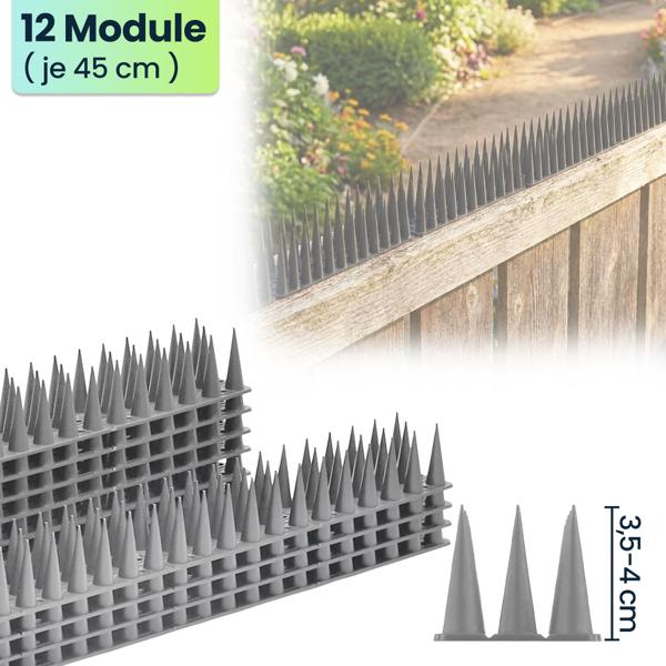 12er Set Taubenspikes Grau 5,4m - Effektive Vogelabwehr aus Polycarbonat - 3-reihige Abwehrspikes gegen Tauben, Möwen, Marder, Katzen & Eichhörnchen